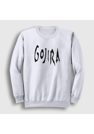 Presmono Unisex Logo Gojira Sweatshirt Beyaz