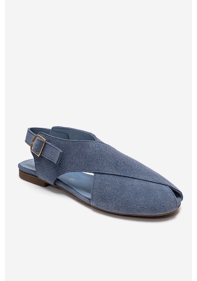 Luvishoes Monaro Kot Mavi Süet Hakiki Deri Kadın Sandalet
