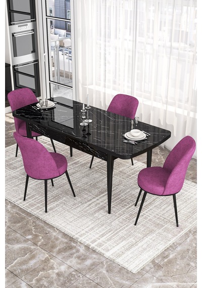 Canisa Concept Kor Serisi 70x114 Açılabilir Mutfak Masası Takımı Siyah Mermer Desen Masa 4 Mor Sandalye Masa Siyah Mermer Desen Sandalyeler Mor Canisa Concept Kor Serisi 70x114 Açılabilir Mutfak Masası Takımı Siyah Mermer Desen Masa 4 Mor Sandalye Masa Siyah Mermer Desen Sandalyeler Mor
