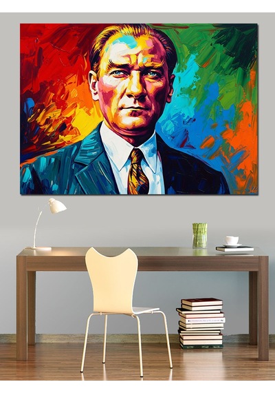 Pop Art Mustafa Kemal Atatürk Portresi Dekoratif Kanvas - Mdf Ahşap Tablo