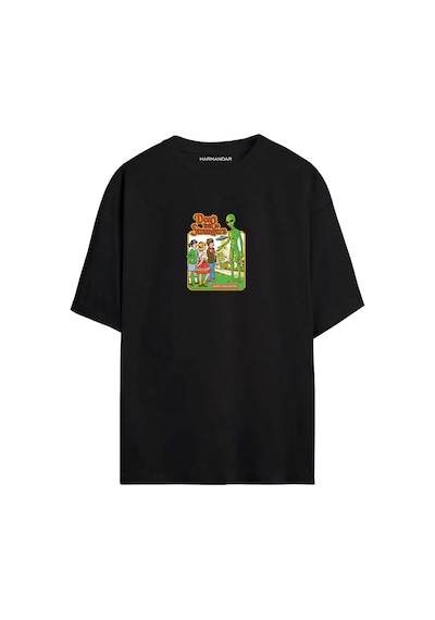 Dont Talk Strangers Uzaylı Unisex Siyah - Beyaz Oversize T-shirt SIYAH