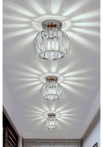 Bella Luce Model Krom Renk Kaplama Metal Kristal Taşlı Yatak Salon Oturma Odası Plafonyer Avize Ekru