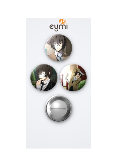 Bungou Stray Dogs Animesi Dazai Anime 3'lü Metal Rozet Seti 58mm İğneli Buton Çanta Yaka Rozeti Çok Renkli