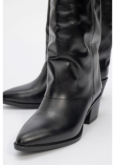 Luvishoes Luvi Shoes Sojo Siyah Cilt Hakiki Deri Kalın Topuklu Kısa Çizme Siyah Mat