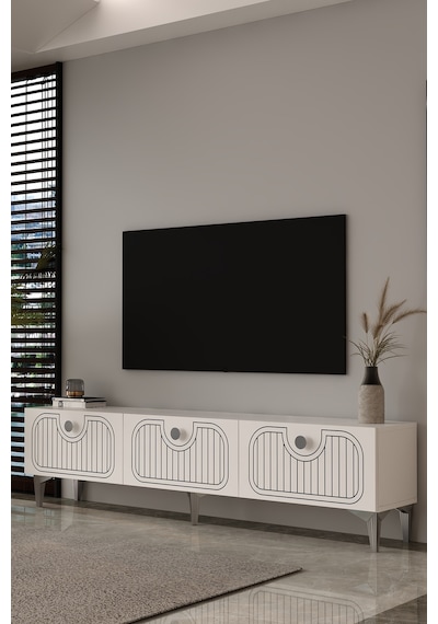 180dhdts3bg Hera Lazer Desenli Tv Sehpası,ünitesi Beyaz-gümüş