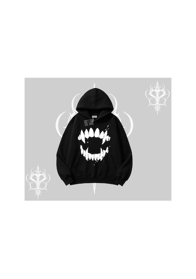 Tarzsokak Beyaz Kapşonlu Sweatshirt Vampir Dış Siyah