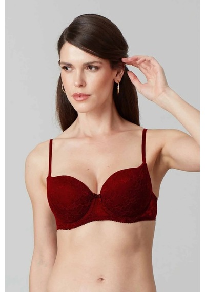 Pierre Cardin Kadın Bordo 6220 Paris Balenli Desteksiz Dolgusuz Dantelli Sütyen C Cup Seçeneğiyle Bordo
