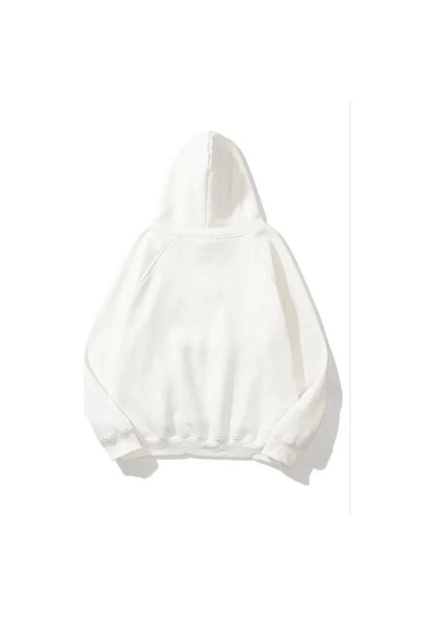 3 İplik Pamuklu Unisex Kapşonlu Sweetshirt - Beyaz