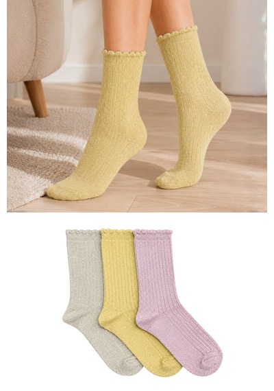 Orbis 3'lü Kadın Simli Fashion Ribli Çorap Pastel Tonları