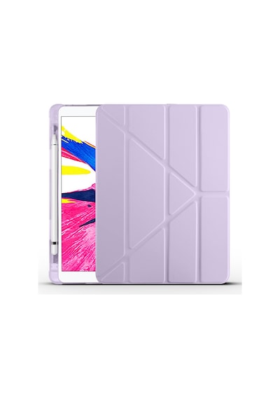 İpad 10.2 2021 9.nesil A2602-a2603-a2604-a2605 Uyumlu Kalem Bölmeli Dönebilen Üçgen Standlı Tri Folding Tablet Kılıfı - Açık Yeşil - T18483