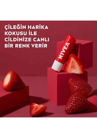 Nıvea Çilek Dudak Bakım Kremi 4.8 Gr, 24 Saat Nemlendirme,çilek Kokusu,ışıltılı Renk,mineral Yağı İçermez