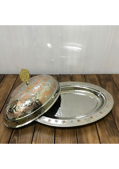 35 Cm Çift Renkli İşlemeli Bakır Kayık Sahan Gümüş