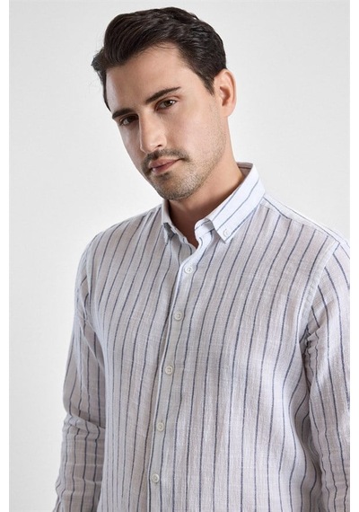 Süvari Lacivert Slim Düğmeli Yaka Casual Gömlek Sgm1008400005-m09