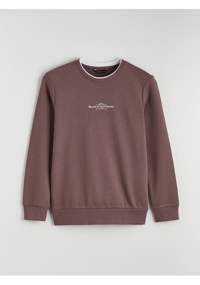Lcwaıkıkı Classic Mürdüm Regular Fit Bisiklet Yaka Baskılı Erkek Sweatshirt
