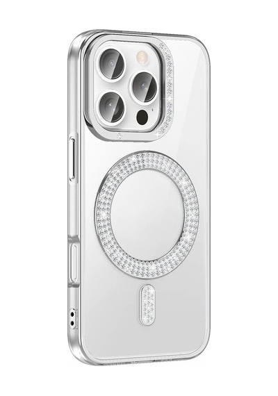 Apple Uyumlu iPhone 16 Pro Kılıf Pırlanta Taş Tasarımlı M-safe Şarj Özellikli Zore Karetta Silikon Kapak