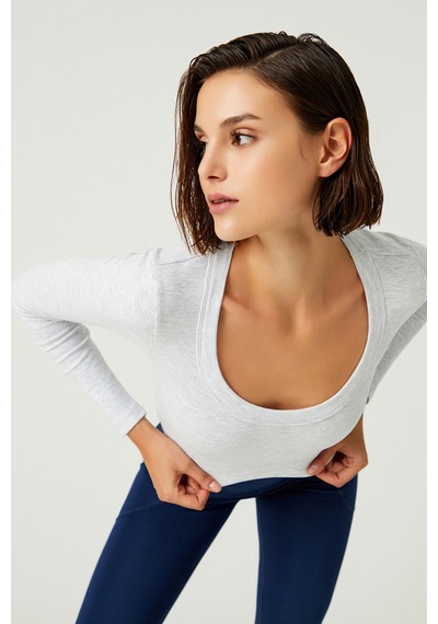 Los Ojos X Melodi Gri Pamuklu Fitilli Uzun Kollu Crop Spor Bluz Long Sleeve Kar Melanj Los Ojos X Melodi Gri Pamuklu Fitilli Uzun Kollu Crop Spor Bluz Long Sleeve Kar Melanj