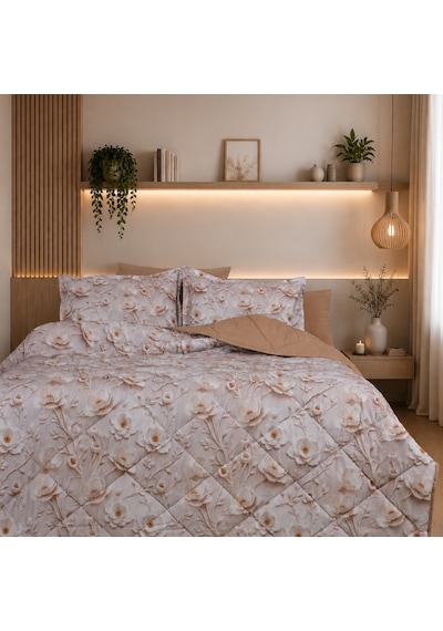 Seraphina Luxe Çift Kişilik Çiçek Desenli Premium 5d Uyku Seti Çeyiz Seti Lastikli Çarşaflı Beyaz