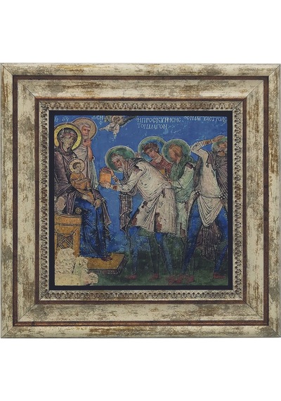 Kapadokya Göreme Tokalı Kilise Freski - Müneccim Kralların Tapınması Baskılı Taş Tablo 25x25