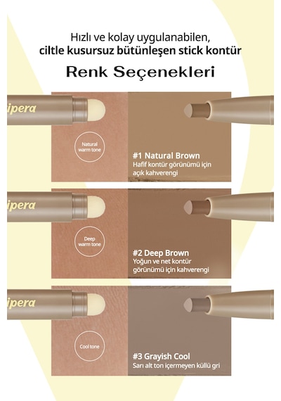 Peripera Pratik Uygulanan Çift Taraflı Kontür Stick Perıpera V Shading Blending Stick 002 Deep Brown