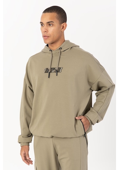 Maraton Sportswear Oversize Erkek Kapşonlu Düşük Kol Basic Açık Haki Sweatshirt 22465-açık Haki Açık Haki