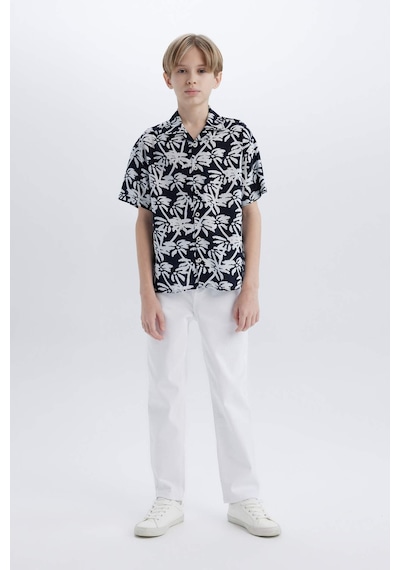 DeFacto Erkek Çocuk Oversize Geniş Kalıp Polo Yaka Desenli Kısa Kollu Gömlek E2969A825SMNV146