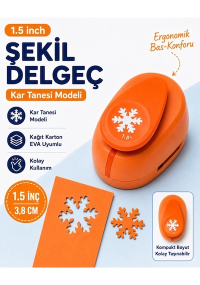 Ofisinn Şekilli Büyük Boy Delgeç/şekilgeç 3.8 Cm Kar Tanesi Turuncu