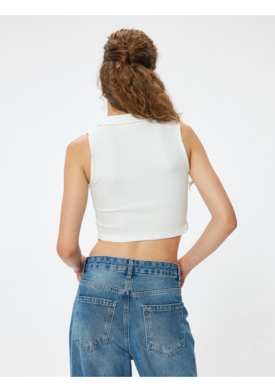 Koton Crop Üst Polo Yaka Fermuar Detaylı Kolsuz Slim Fit Ekru 4sal30311ık Ekru Koton Crop Üst Polo Yaka Fermuar Detaylı Kolsuz Slim Fit Ekru 4sal30311ık Ekru