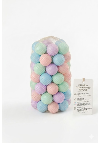 Premium Pastel Renkli Oyun Havuzu Topu 100'lü Paket - 7 Cm Büyük Boy Fileli Plastik Top Seti