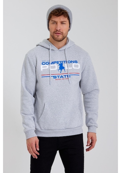 Polostate Erkek Kapüşonlu Baskılı 3 İplik Sweatshirt Gri