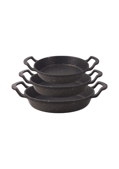 3'lü Döküm Sahan Seti, 3'lü Yumurta, Omlet Tavası, 3 Boy Döküm Siyah Granit Sahan Tava 22cm-20