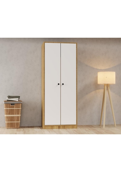 Kuzey Life Rami 2 Kapaklı 5 Raflı Askılı Gardırop 52cm Derinlik