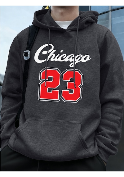 Startmore Startmorechicago 23 Mektup Baskı Kapüşonlular Erkek Sportif Gevşek Kazaklar Kış Polar Sıcak Kazak Koşu Antrasit