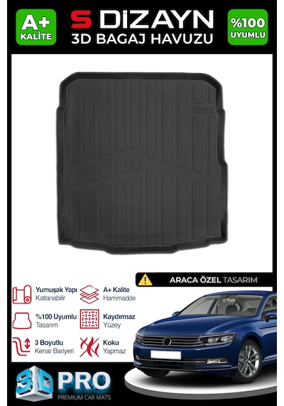 S-dizayn Vw Passat B8 3d Pro Bagaj Havuzu 2015-2023 A+ Kalite