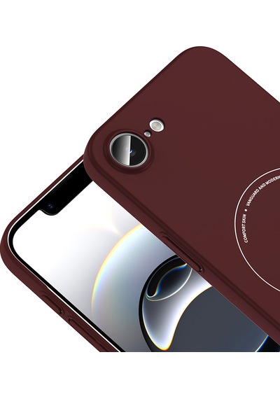Maks Technology iPhone Uyumlu 16e Kılıf M-safe Şarj Özellikli Kamera Korumalı Mkst Elio Sert Pc Kapak - Bordo