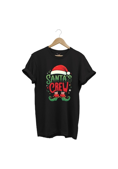 Noel Baba Yılbaşı Christmas Yeni Yıl Hediyesi Baskılı %100 Pamuk Regular Fit Siyah T-shirt Siyah