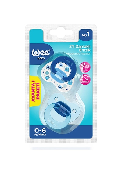 437 Wee Baby 2'li Damaklı Emzik No:1 Mavi 3 Adet