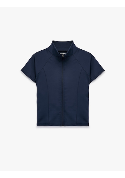Koton Slim Fit Kolsuz Dik Yaka Fermuarlı Spor Tişört Lacivert 6sak10350nk