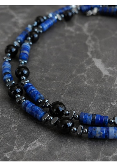 Lapis Lazuli, Oniks Ve Hematit Doğaltaş Erkek Kolye Çok Renkli