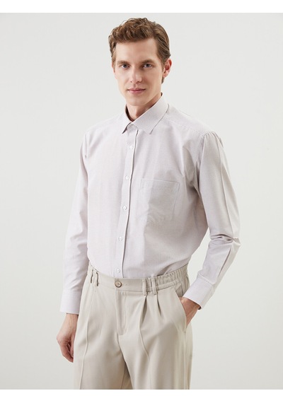 Lcw Busıness Bej Regular Fit Uzun Kollu Ekose Poplin Erkek Gömlek