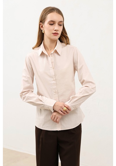 Antioch Basic Slim Fit Kadın Gömlek Taş