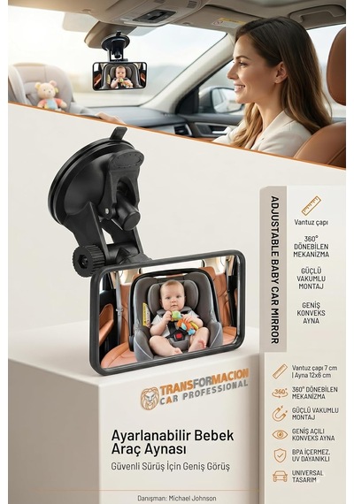 Babypoint Vantuzlu Bebek Araç İçi Ayna 360 Ayarlanabilir Güvenlik Gözlem Aynası 428863
