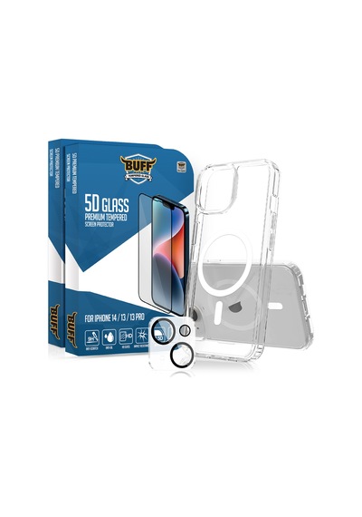 Buff Apple iPhone Uyumlu  14 - 2x5d Ekran Koruyucu + Magsafe Kılıf + Lens Koruyucu Glass Şeffaf