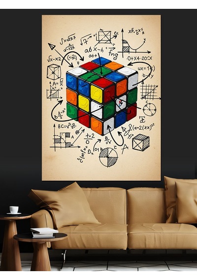 Ahşap Tablo Rubik Küpü Çizim Sanatı