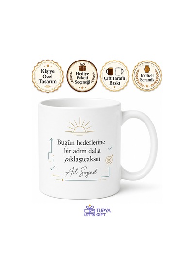 Kişiye Özel Günlük Hedefler Temalı Baskılı Kupa Bardak Hediye Beyaz / Çok Renkli