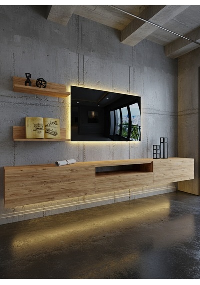Resital Ledli Duvara Monte Tv Sehpası - Çam - W6019-6 Çok Renkli