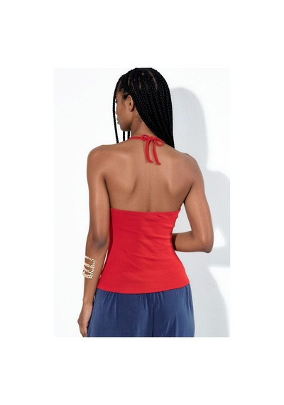 Hiccup Busem Slim Fit Halter Yaka Jarse Bluz Kırmızı