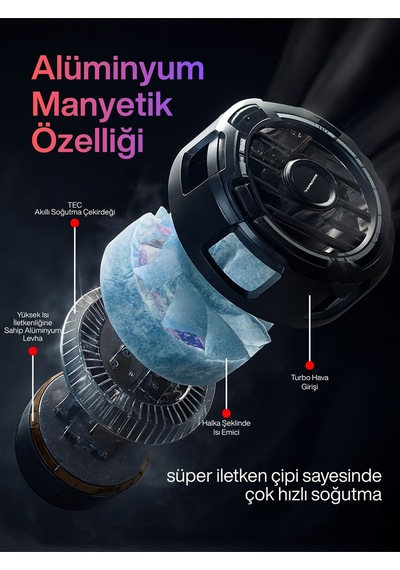 3 Kademeli Manyetikli I Göstergeli I Rgb Aydınlatmalı Cep Telefonu Soğutma Fanı Radyatör Soğutucu Siyah