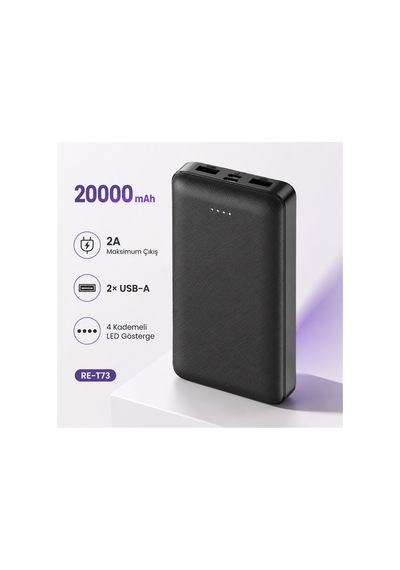 20000 Mah Çift Usb Çıkışlı Type-c Ve Micro Usb Girişli Led Göstergeli Taşınabilir Powerbank- Re-t73 Diğer