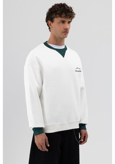 Vamos Oversize Bisiklet Yaka Baskılı Sweatshirt V70-91 Ekru
