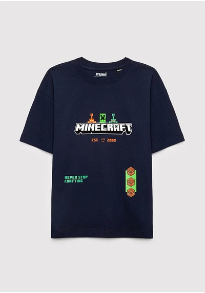 Mavi Minecraft Baskılı Koyu Lacivert Erkek Çocuk T-shirt M6610494-84371